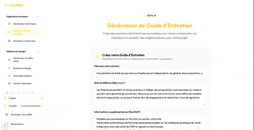 Dashboard complet de la plateforme d'innovation